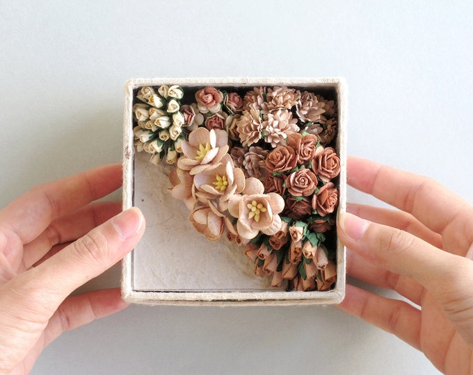 Brown Paper Flower Gift Set Assorted Paper Flowers & Mini Etsy