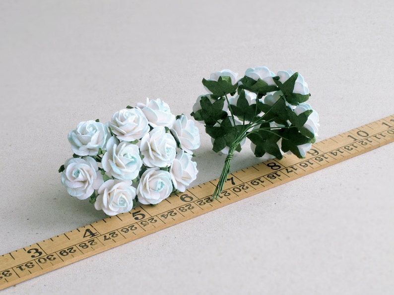 20mm White & Light Blue Paper Roses 10 Mulberry Paper Roses Etsy