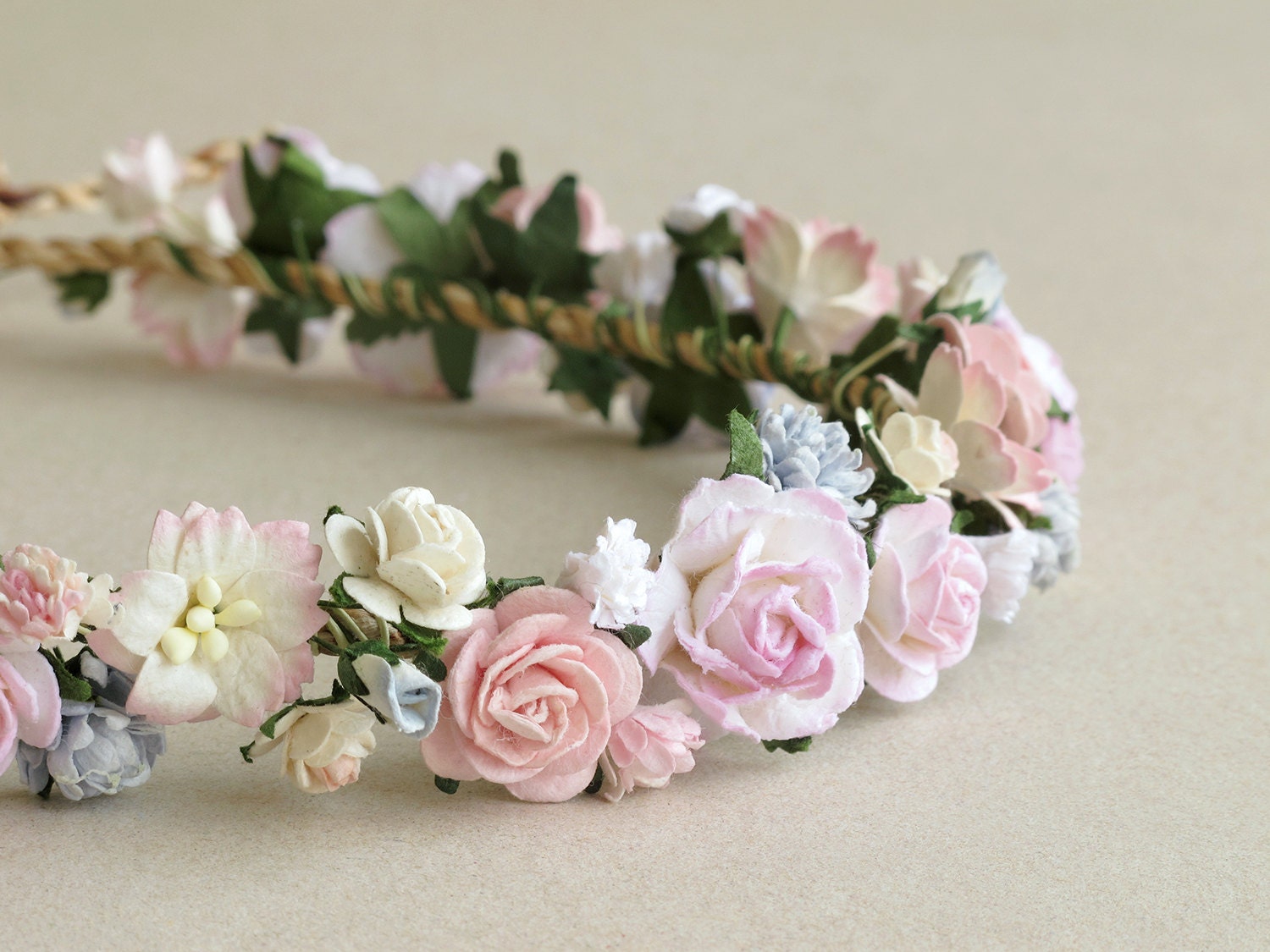 Pink Flower Crown Paper flower headpiece Made of mulberry Etsy