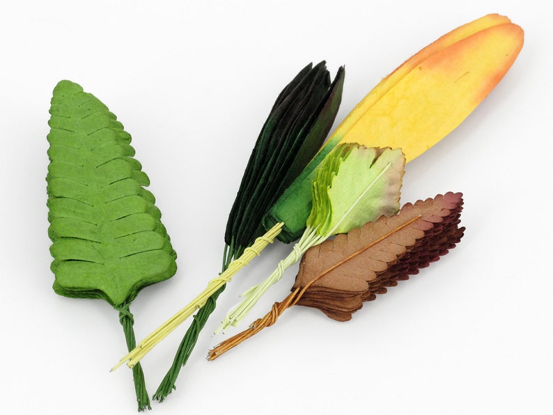 50 Assorted Die Cut Paper Leaves with Wire Stems orange Etsy