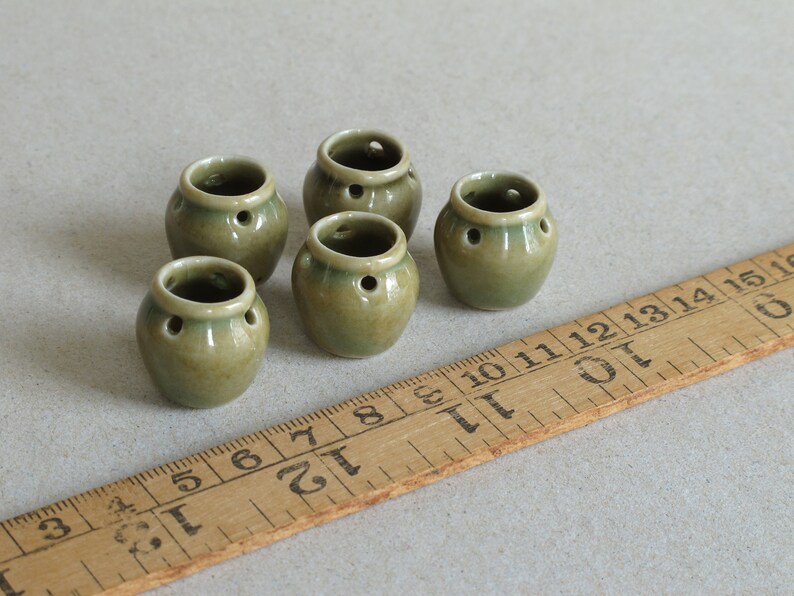 5 Mini Ceramic Vases With Holes Celadon Green Ceramic Jars Etsy