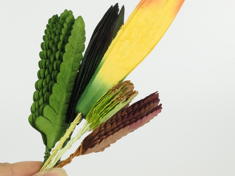 50 Assorted Die Cut Paper Leaves with Wire Stems orange Etsy