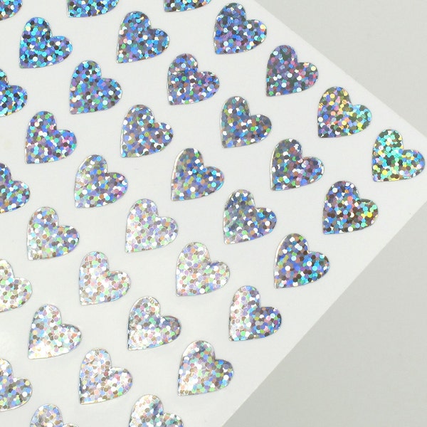 Mini Silver Heart Stickers - Holographic laser stickers - (11mm) - Great for envelope sealing & scrapbooking