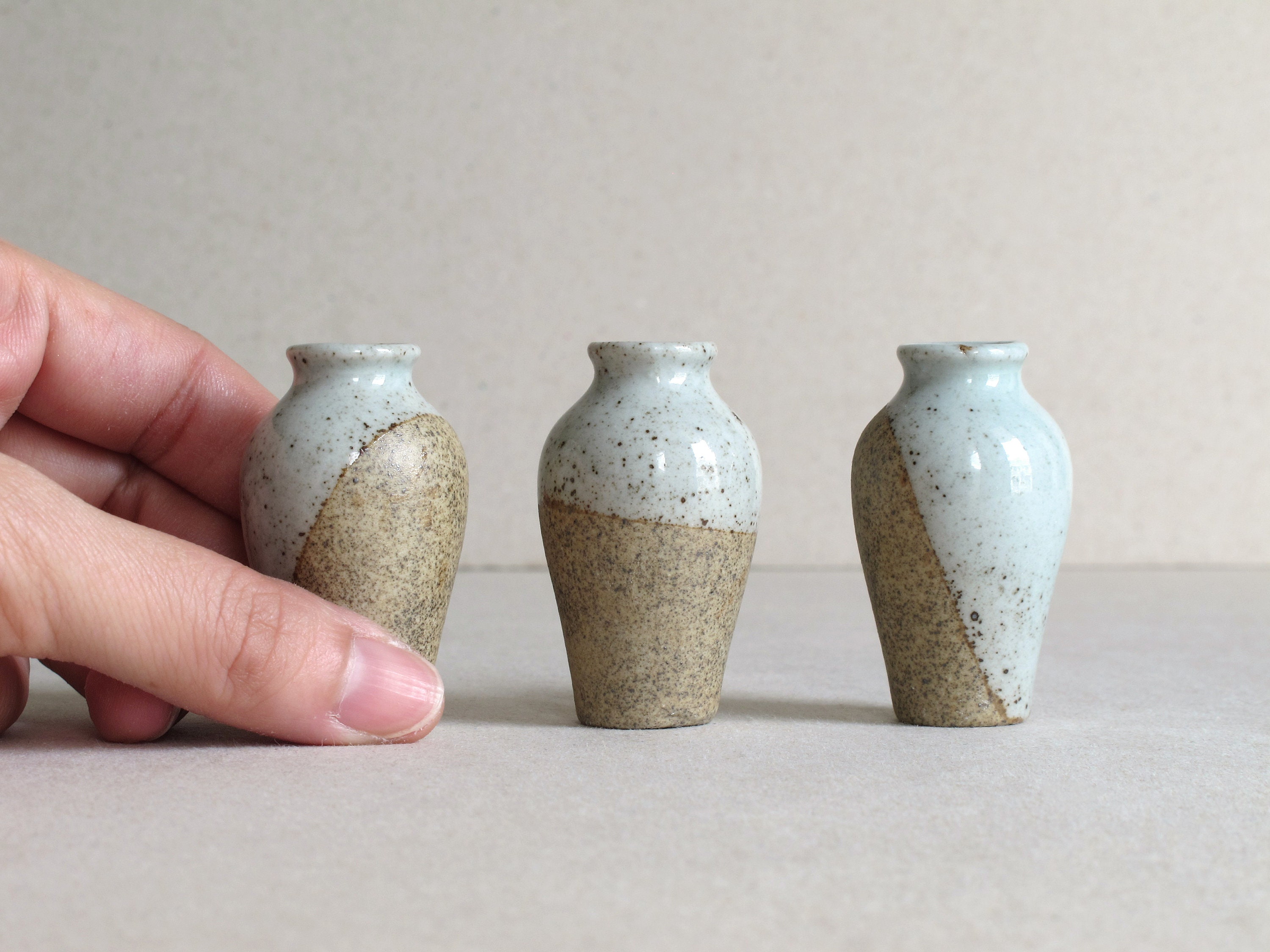 5 Mini Stoneware Vases Partially glazed Light grey and Etsy