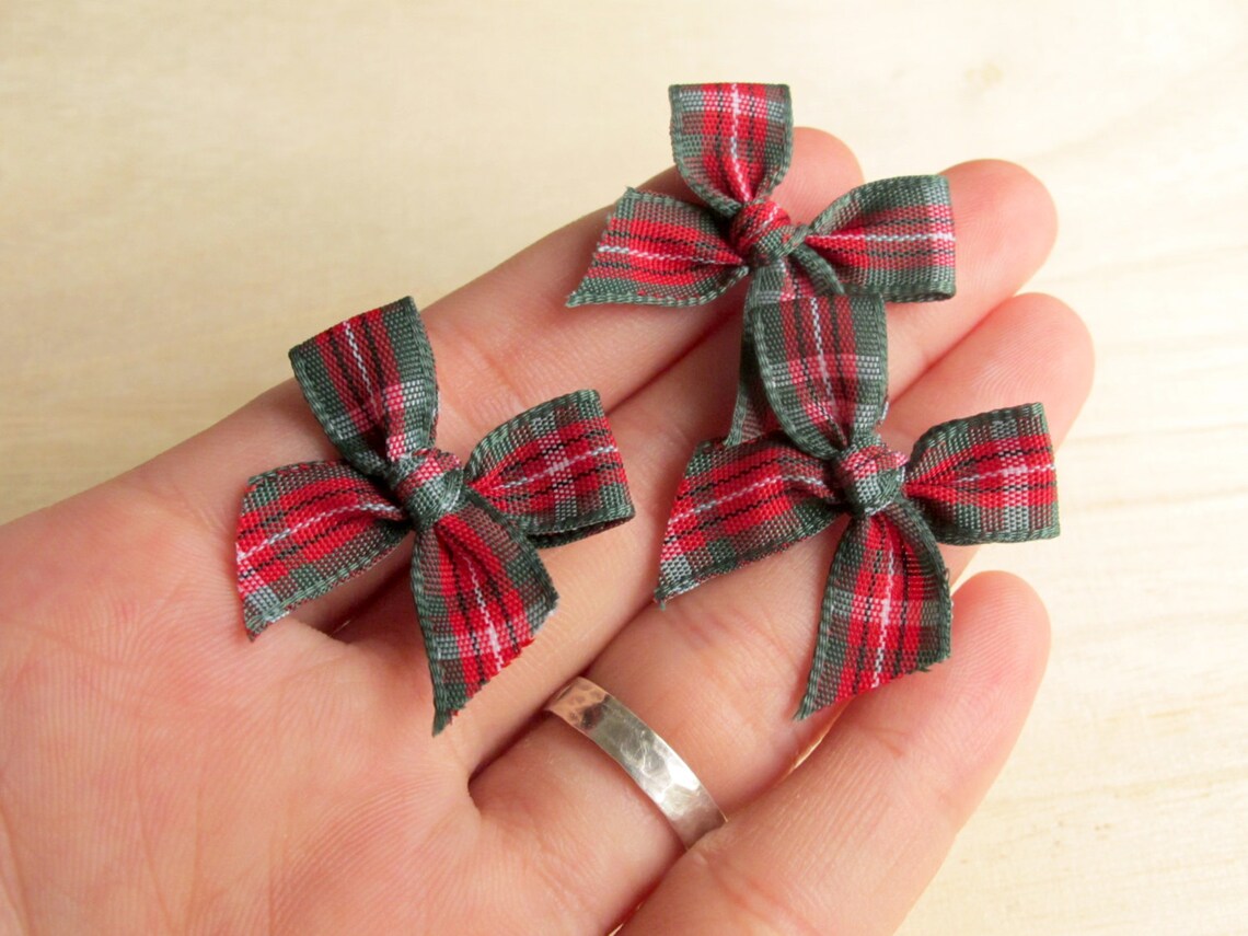 20 Christmas Tartan Ribbon Bows Red & Green 25mm Great Etsy