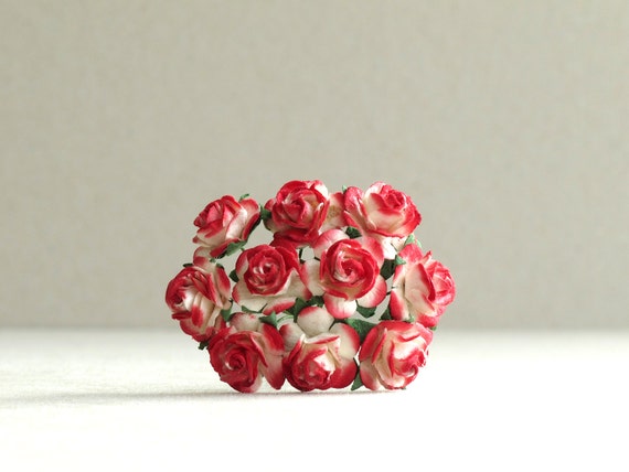 10 papel de la Mora Rosas 15mm tallos de alambre-Varios Colores Tarjeta hacer artesanías