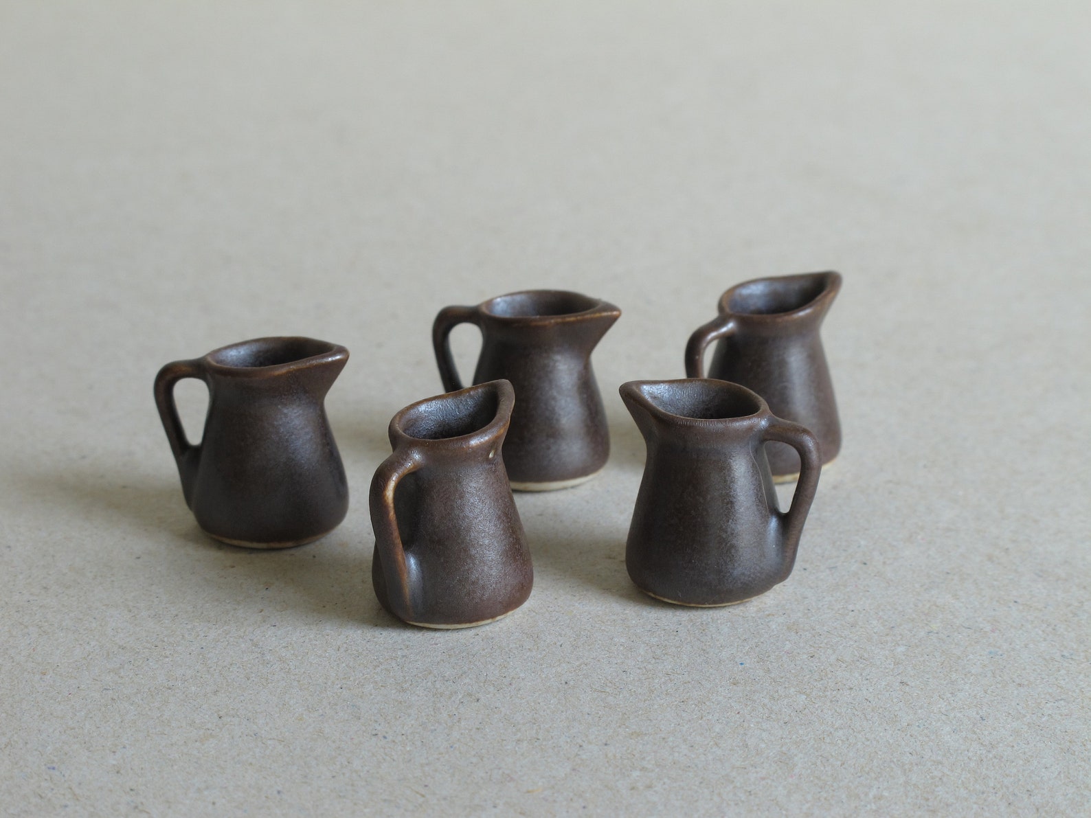 5 Miniature Jugs / Pitchers Dark brown ceramic jugs Matte Etsy