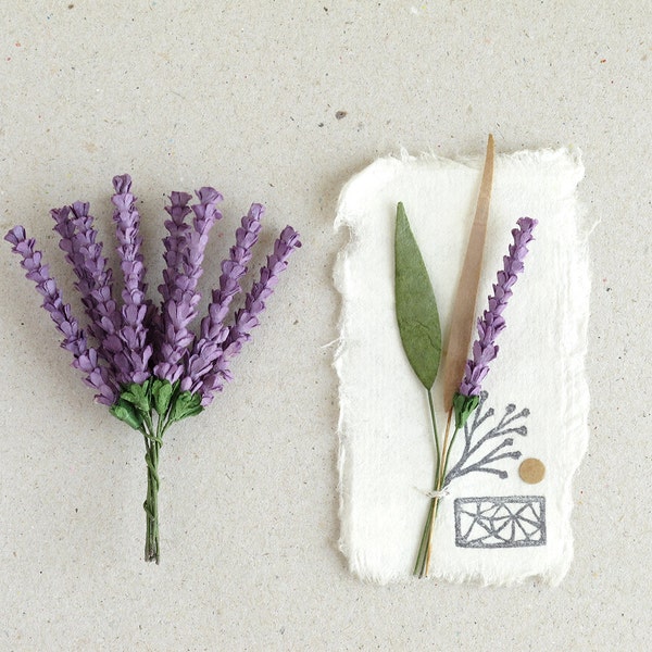 Lavender Flowers - 10 Violet mulberry paper flowers with wire stems - Miniature - Great for scrapbooking, wedding favour & boutonniere [182]