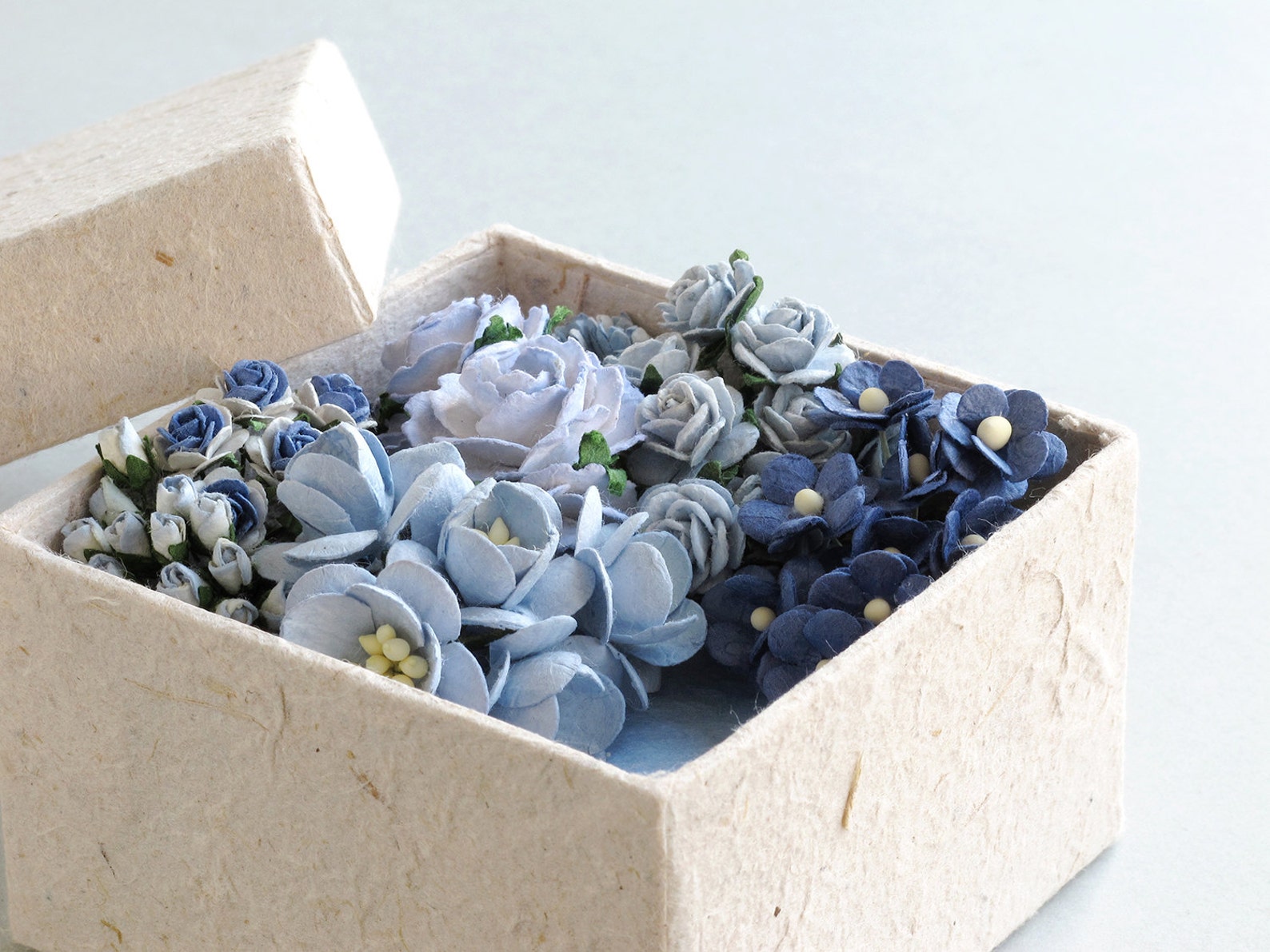 Blue Paper Flower Gift Set Assorted Flowers & Mini Card Set Etsy