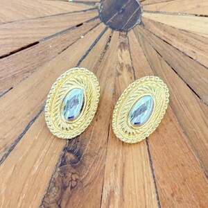 Vintage 1980’s Oval Clip-On Earrings, Gold & Silver Fashion Jewelry