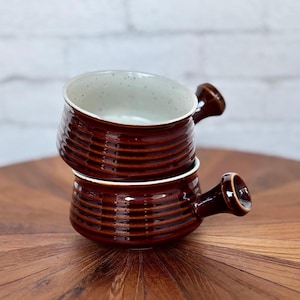 Vintage Stoneware Soup Bowls with Handles- Set of 2