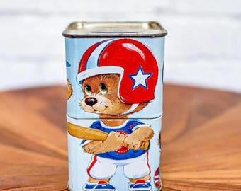 Vintage Jasco Sporty Bears Tin Bank with Secret Compartment