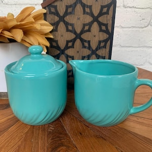 Vintage Turquoise Cream & Sugar Set by Homecollection Stoneware - 1991