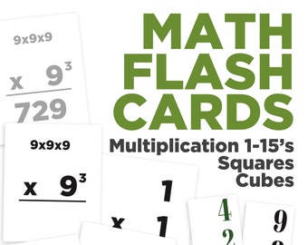 Multiplication Flash Cards 1-15 PLUS squares and cubes