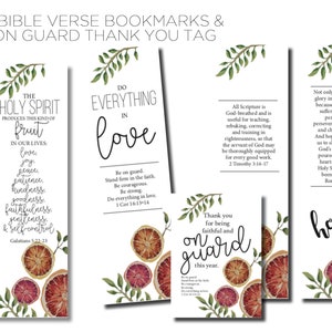 Fruit or bookmarks and "On Guard" thank you notes