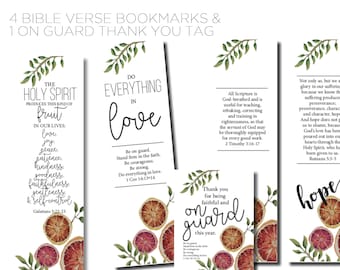 Fruit or bookmarks and "On Guard" thank you notes