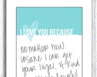 Colorful I love you because print for dry erase frame