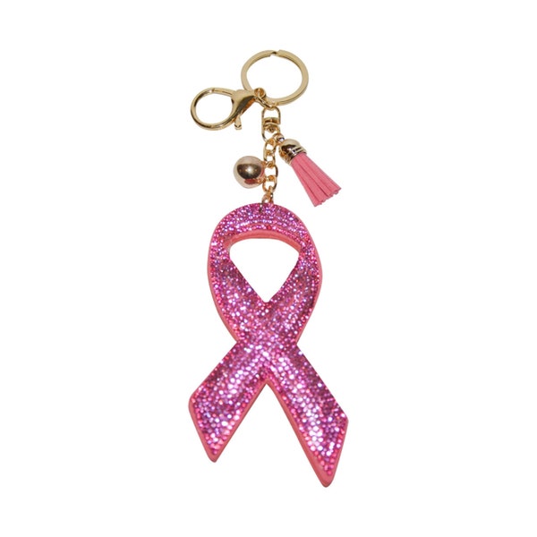 Pink Ribbon Keychain for Women  Breast Cancer Awareness Key Ring Bling Backpack Charm Purse Charm Womens Key Holder