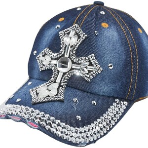 Cross Hat for Women Rhinestone Hat, Bedazzled Baseball Caps, Bling Distressed Hat, Fancy Denim Bejeweled Hats