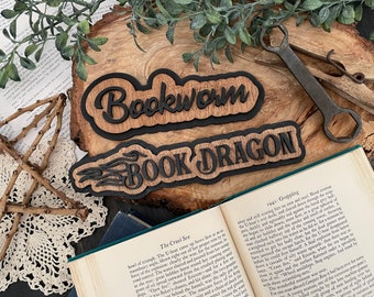 Library Wooden Sign - Bookworm - Book Dragon