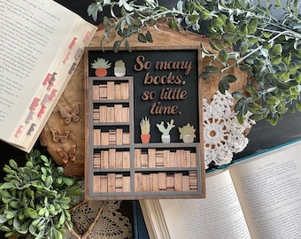 So Many Books Wooden Library Sign - Wooden Bookish Sign - Bookshelf Wooden Library Sign - So Many Books So Little Time