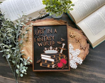 Wooden Sign - Fantasy World Library Sign - Bookshelf Sign - Library Sign