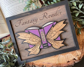 Wooden Sign - Fantasy Reader Library Sign - Bookshelf Sign - Library Sign