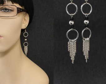 Fashion Silver Round Hoop And Tassel Chain Earrings
