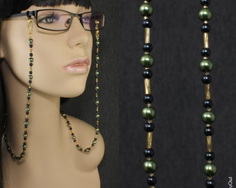 Jade Green and Black Beaded Eyeglass Chain