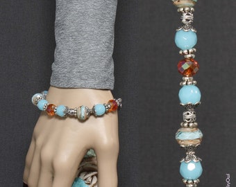 Light Blue and Orange Murano Beaded Women's Bracelet