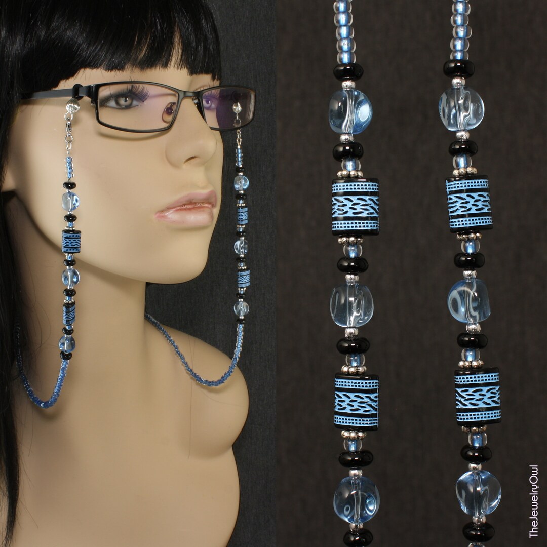 Blue and Black Eyeglass Beaded Chain Eyeglass Chain Etsy