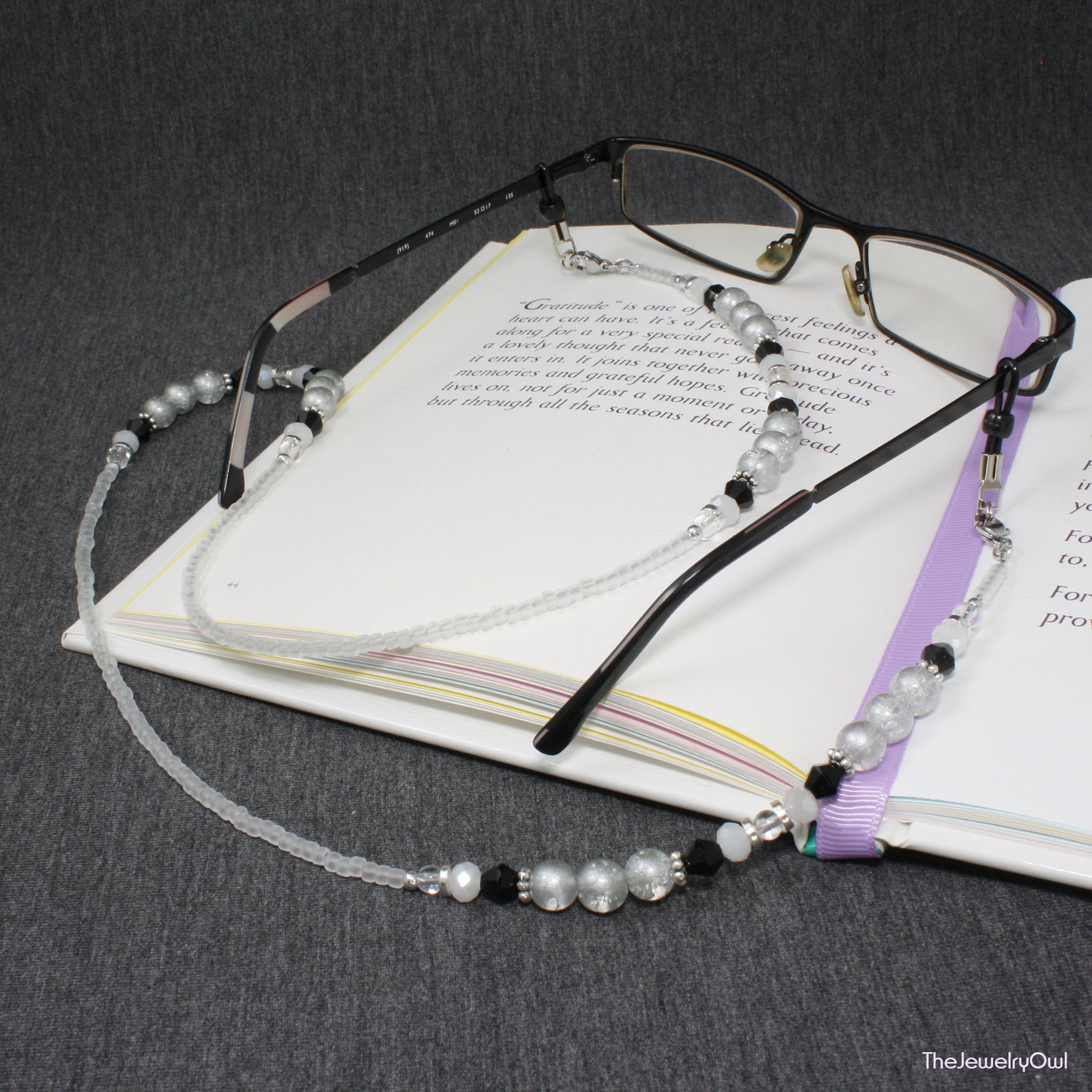 Silver Gray Eyeglass Beaded Chain Eyeglass Chain Etsy
