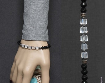 Black and Crystal Ladies Beaded Bracelet