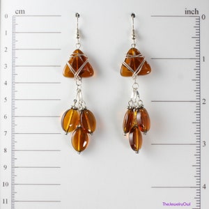 Wire Wrapped Long Brown Resin Earrings image 5