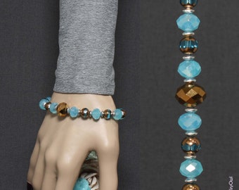 Aqua Blue and Copper Beaded Bracelet