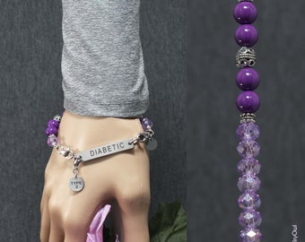Interchangeable Band - Purple Crystal Diabetic Medical ID Beaded Bracelet