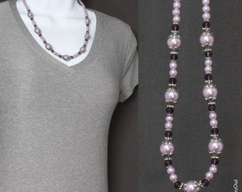 Simulated Lavender Pearl Beaded Women's Necklace