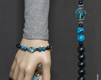 Black Pearl and Turquoise Beaded Handmade Bracelet