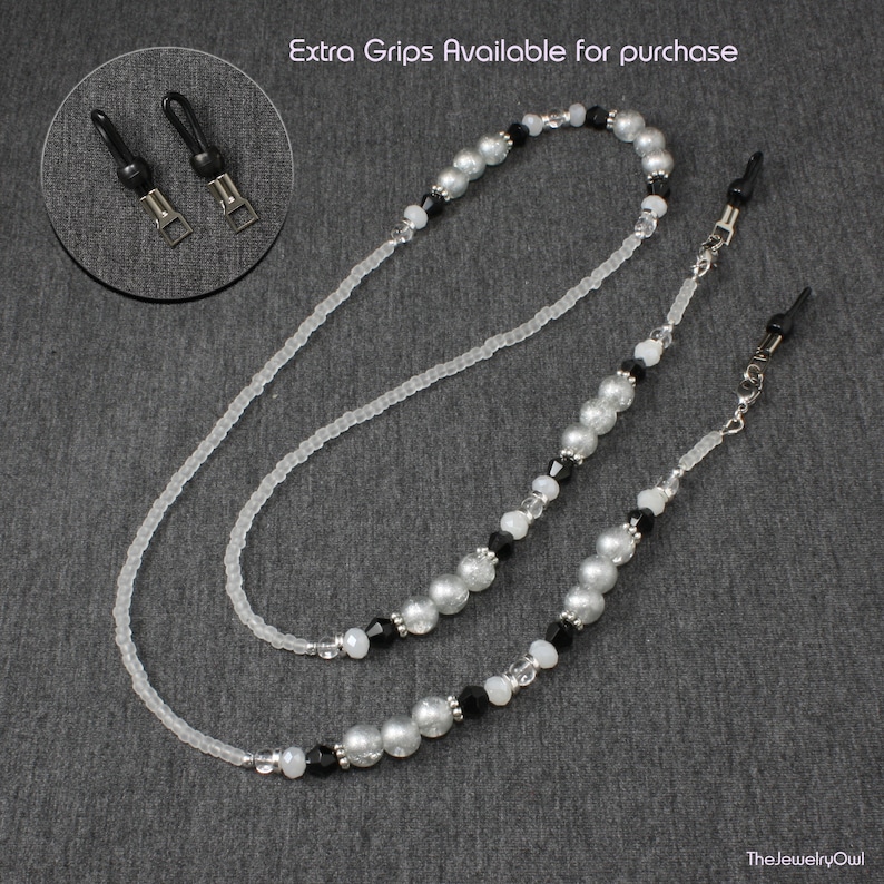 Silver Gray Eyeglass Beaded Chain Eyeglass Chain Etsy