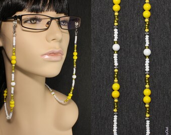 Yellow and White Beaded Eyeglass Chain