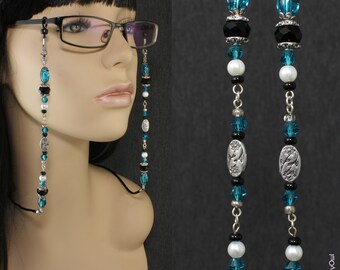 Blue And Black Beaded Fashion Eyeglass Chain