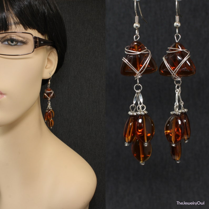 Wire Wrapped Long Brown Resin Earrings
by The Jewelry Owl