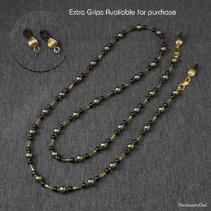 Jade Green and Black Beaded Eyeglass Chain Chain + Extra Grips