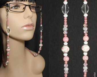 Pink and White Beaded Eyeglass Chain