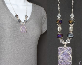 Wire Wrapped Purple Gemstone Necklace