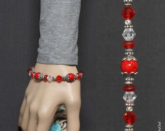 Red and Silver Beaded Bracelet