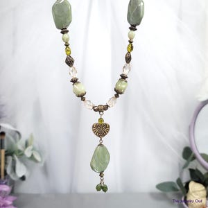 Olive Green and Antique Brass Bead and Chain Necklace