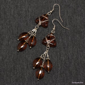 Wire Wrapped Long Brown Resin Earrings image 4