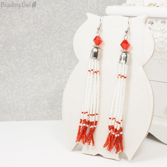 Long Red and White Tassel Earrings / Long Tassel Earrings / | Etsy
