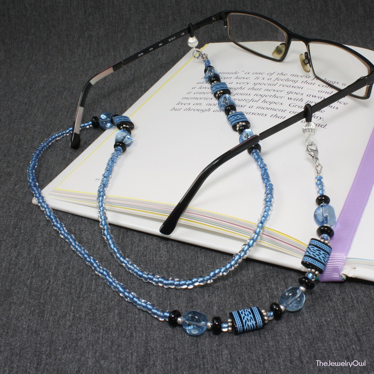 Blue and Black Eyeglass Beaded Chain Eyeglass Chain Etsy